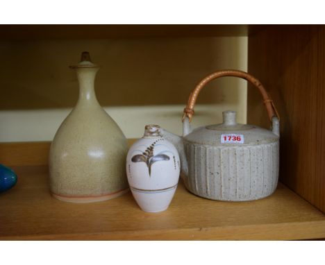 Studio Pottery: a Jeremy Leach teapot and cover; together with another Jeremy Leach ovoid vase, 11.5cm high, (cracked); and a