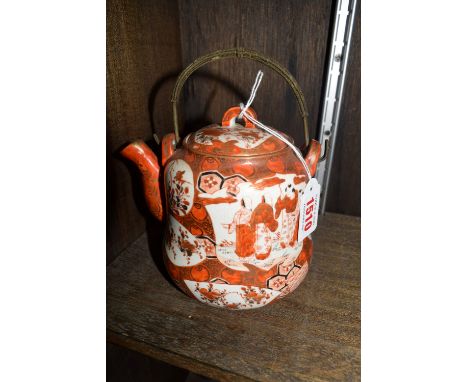 A Japanese Kutani porcelain teapot and cover, 14.5cm to top of lid. 