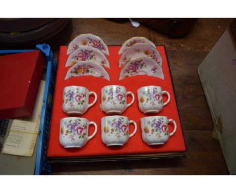 A cased set of six Royal Crown Derby 'Derby Posies' coffee cups and saucers. 