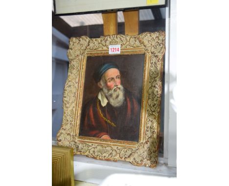 European School, 19th century, head and shoulders portrait of a bearded man, oil on board, 21 x 16cm. 