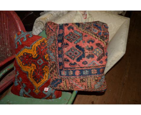 Two Turkish carpet fragment cushions. 