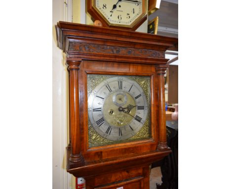 A William III figured walnut longcase clock, with 12 inch square brass dial and 8 day bell striking movement, 194cm high, wit