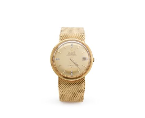 Omega: a bracelet watch Automatic Chronometer Constellation model, round gold-coloured dial with applied baton and diamond-se