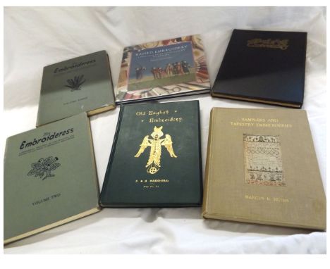 MARCUS B HUISH: SAMPLERS AND TAPESTRY EMBROIDERIES, 1913 2nd edn, 34 col'd plts complete, orig cl gt + FRANCES AND HUGH MARSH