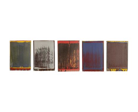 Ciaran Lennon, b.1947FIVE PART ARBITRARY COLOUR COLLECTION (5)Acrylic on steel, each panel 9" x 6 1/4"  (23 x 16cm), signed a