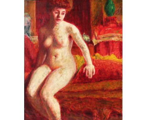 Roderic O'Conor 1860-1940NUDE SEATED ON A CHAISE LONGUEOil on board, 24" x 19 3/4" (61 x 50 cm), Atelier 'O'CONOR' stamp vers