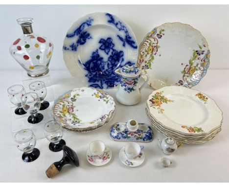 A collection of vintage ceramics and glass ware. To include cake plates by Empire, Arcadia booths design coffee pot and part 