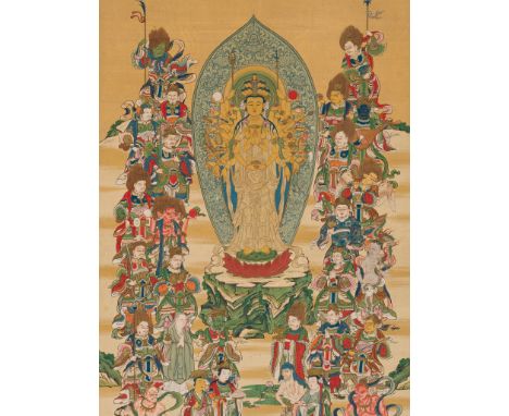 KANNON OF ONE THOUSAND ARMS (SENJYU KANNON)'Japan, Edo period (1615-1868). Ink, gouache, watercolor, and gold on silk. Mounte