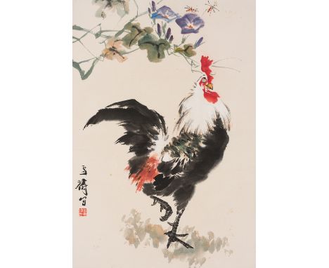 WANG XUETAO (1903-1982): 'ROOSTER'China, 20th century. Ink, watercolor, and gouache on paper. Mounted as a hanging scroll, on