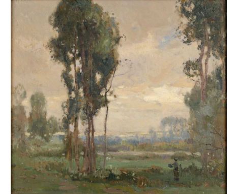 Fred Milner (1863-1939)Mother and child in evening lightSigned, oil on canvas board, 35cm by 39cmMinor brittle age craquelure
