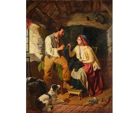 William Henry Midwood (1833-1888) Cottage Courtship Indistinctly signed, oil on canvas, 89cm by 68.5cmProvenance: Christie's,