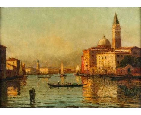Marc Aldine (1870–1957) French The Grand Canal with view of the Dome of San Marco Basilica and Campanile Tower Signed, oil on