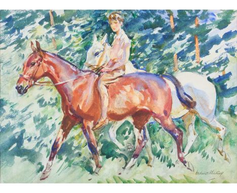 Frederick Whiting RP (1873/4-1962)A Morning RideSigned, pencil and watercolour heightened with white, 34.5cm by 46.5cmLargesc