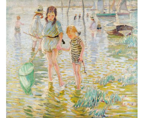 Dorothea Sharp ROI, RBA (1874-1955) Paddling in the shallows, probably Bosham  Signed, oil on canvas laid onto board, 99.5cm 