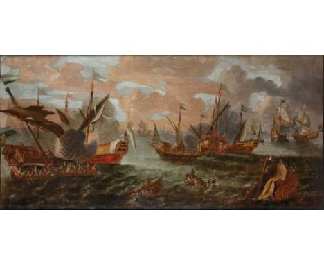 Continental School (18th Century)The Battle of Lepanto (historically known as)Oil on canvas, 85cm by 177.5cmLined, all keys p