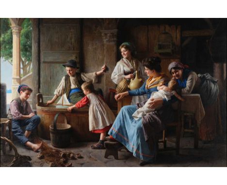 Giovanni Battista Torriglia (1858-1937) Italian The Toy Boat Signed, oil on canvas, 71.5cm by 108cmProvenance: Likely Stacy-M