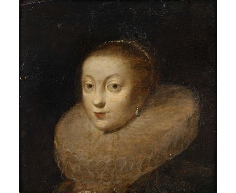 Dutch School (17th/18th Century) Portrait of a lady, head and shoulders, wearing a wide white ruff and a pearl earring Oil on