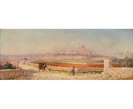 Girolamo Gianni (1837-1895) Italian Panorama of Mdina, Malta (believed to be) Signed and dated 1876, oil on paper/card, 12.5c