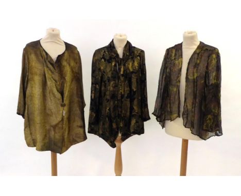 1920s Long Sleeved Gold and Black Lamé Silk Jacket, of foliate design, hemline dipping longer to centre back, unlined, with m