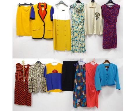 Assorted 20th Century Ladies Designer Clothing, comprising an Yves Saint Laurent blue cotton jacket; Yves Saint Laurent black