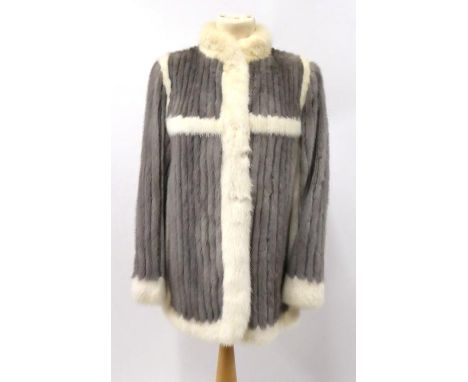 1970s Saga Grey Mink Jacket, of ribbed design with blonde mink trim to cuffs, hem, collar, front and back, with two slit pock