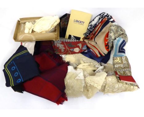 Assorted Costume Accessories, including a Liberty silk scarf, silk and other scarves including Richard Allen etc, silk ties, 