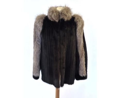 Brown Mink Fur Jacket, with ribbed texture throughout, generously trimmed with light brown fox fur 34'' bust, 17'' underarm t