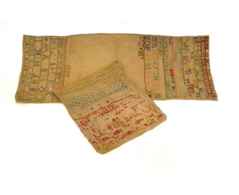 Quaker Interest: Fine Linen Band Sampler, Dated 1699, worked at one end with narrow bands of alphabet and numbers in silk thr