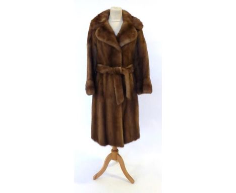 Dysons Furriers Light Mink Coat, with attached matching belt and decorative faux agate buttons to cuff