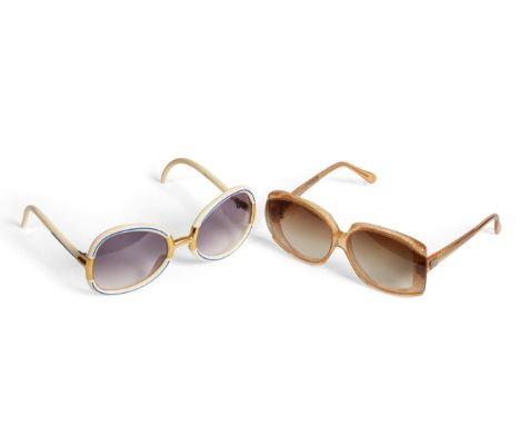 Pair of 1970s Jean Patou, Paris Oversized Light Brown Glitter Fleck Sunglasses, with brown tinted lenses and applied logo fob
