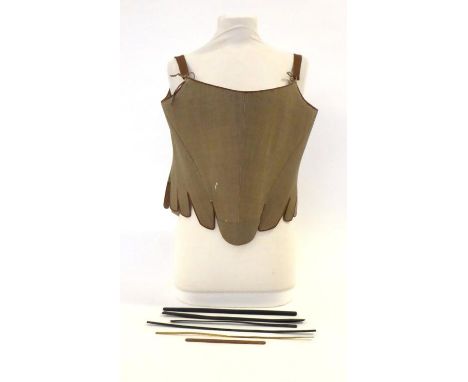 Quaker Interest: Late 18th Century Ladies Corset or 'Stays', in fine taupe wool lined with glazed cotton, bound edges, strap 