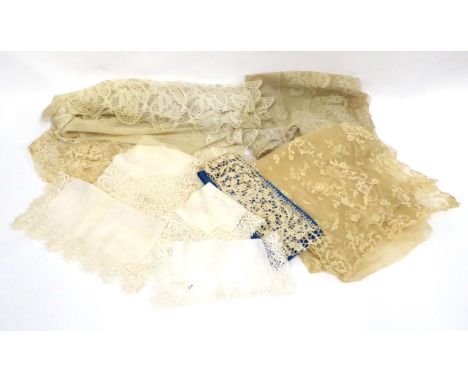 Late 19th Century Honiton and Other Handmade English Lace, including a a Honiton bobbin lace tie; a long Honiton applique sto