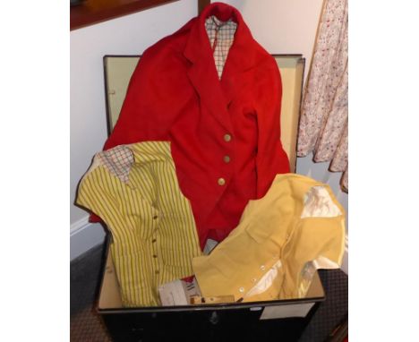 Late 19th / Early 20th Century Red Wool Hunting Coat; together with a Mustard Wool Waistcoat; a further Wool Waistcoat, in le