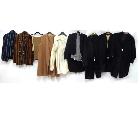 Assorted 19th Century and Later Gents Clothing, including a white cotton smock; military brown wool lining fleece with button