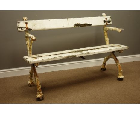 19th/early 20th century cast iron and wood slatted garden bench, W137cm, H89cm