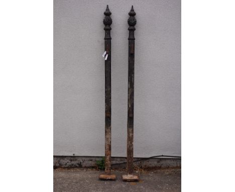 Late 19th/early 20th century pair cast iron gate posts, twisted and pointed finials, H189cm