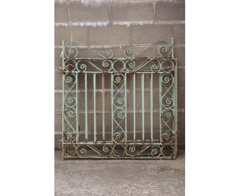 Late 19th/early 20th century pair wrought metal drive way gates, scroll work decoration, with latch (W229cm), and a single pa