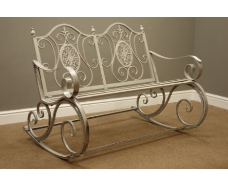 Silver finish two seat garden rocking bench, W120cm   Condition Report   Click here for further images, condition, auction ti