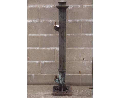 19th century gate post, octagonal form with stepped pediment, two hanging lugs, on square fastening base, H148cm