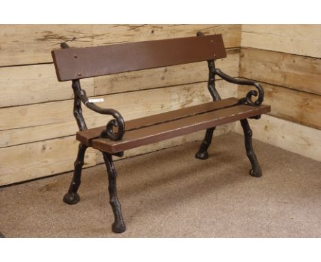 Cast iron and wood slatted garden bench, W122cm