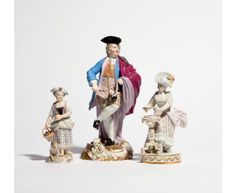 A Meissen figure of a dancing cobbler  19th century, after the model by J J Kändler from the Craftsmen series, a ribboned sho