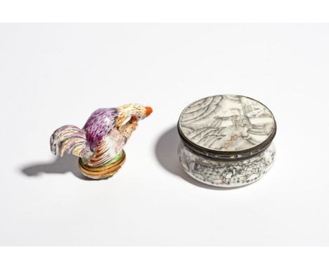 A Samson bonbonnière in the Chelsea style  late 19th century, modelled as a cockerel mounting a chicken, and a Continental po