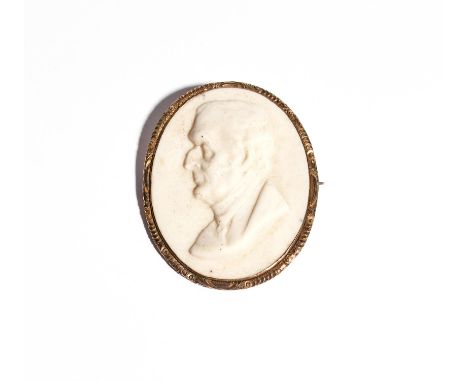 A Kerr &amp; Co Worcester Parian brooch  c.1852, moulded with a profile portrait of the Duke of Wellington by W B Kirk, RHA, 