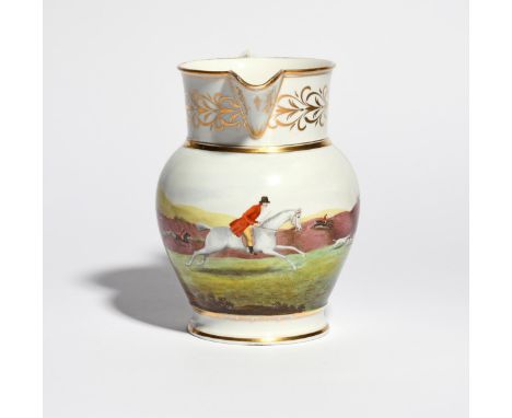 A Grainger &amp; Co Worcester hunting jug  c.1820-30, painted with a scene of red-coated hunters on horseback in pursuit of t