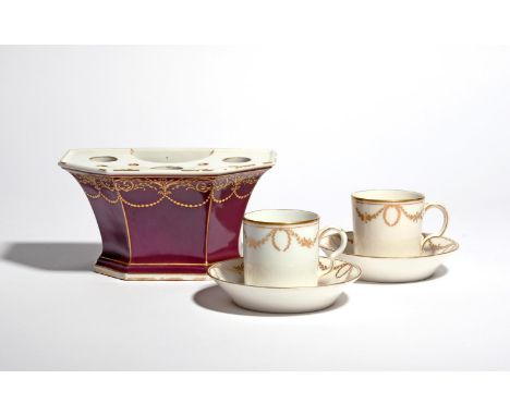 A Strasbourg porcelain bough pot and a pair of Niderviller coffee cans and saucers  late 18th/early 19th century, the bough p