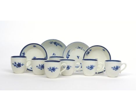 A small group of Caughley blue and white teawares  c.1780-90, painted in the Chantilly Sprig pattern and with similar small f