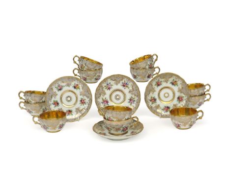 A Russian porcelain part tea service  Imperial factory, St Petersburg, Nicholas I period, painted with small floral arrangeme