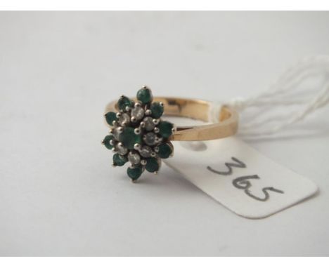 Oval emerald and diamond cluster ring set in 14ct, size M, 3.6g