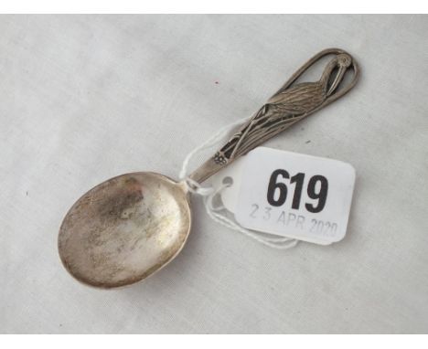 Caddy spoon with pierced stork and handle – Chester 1951 by  W.H.C          