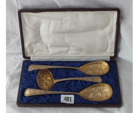 Good Victorian silver gilt dessert set of spoons 1808 &amp; sifter ladle  1811 by P&amp;W Bateman   